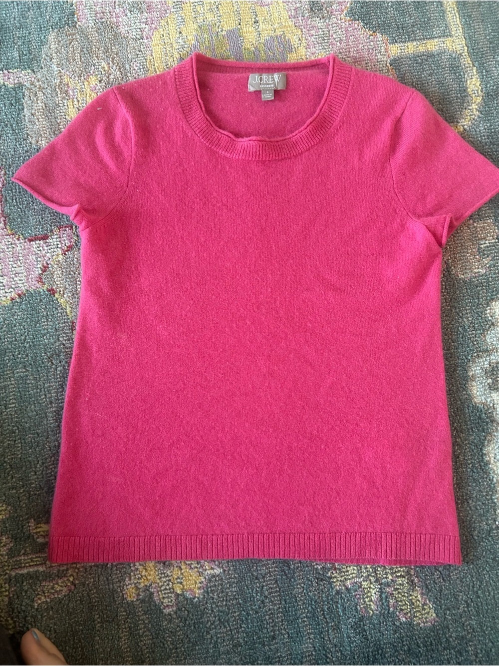 J. Crew Short Sleeve Cashmere Crewneck Sweater - Hot Pink - Picture 1 of 8